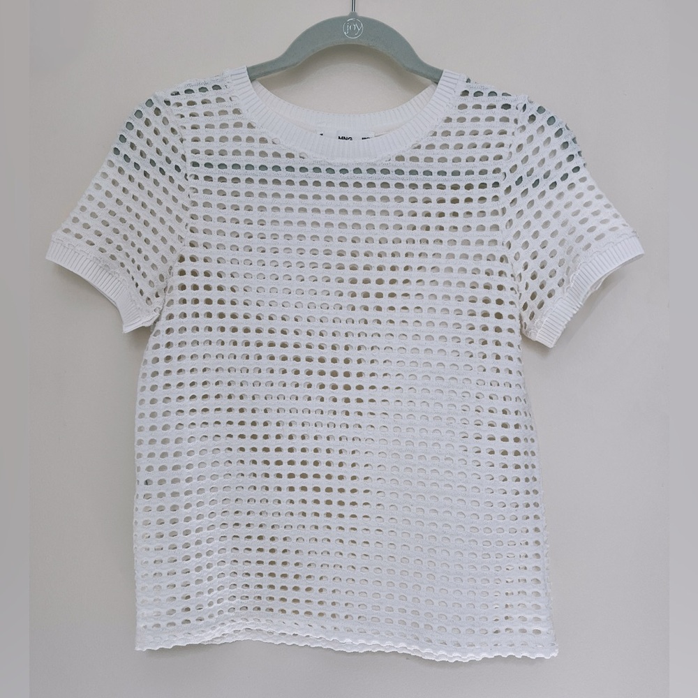 Mango White Crochet Knit Top